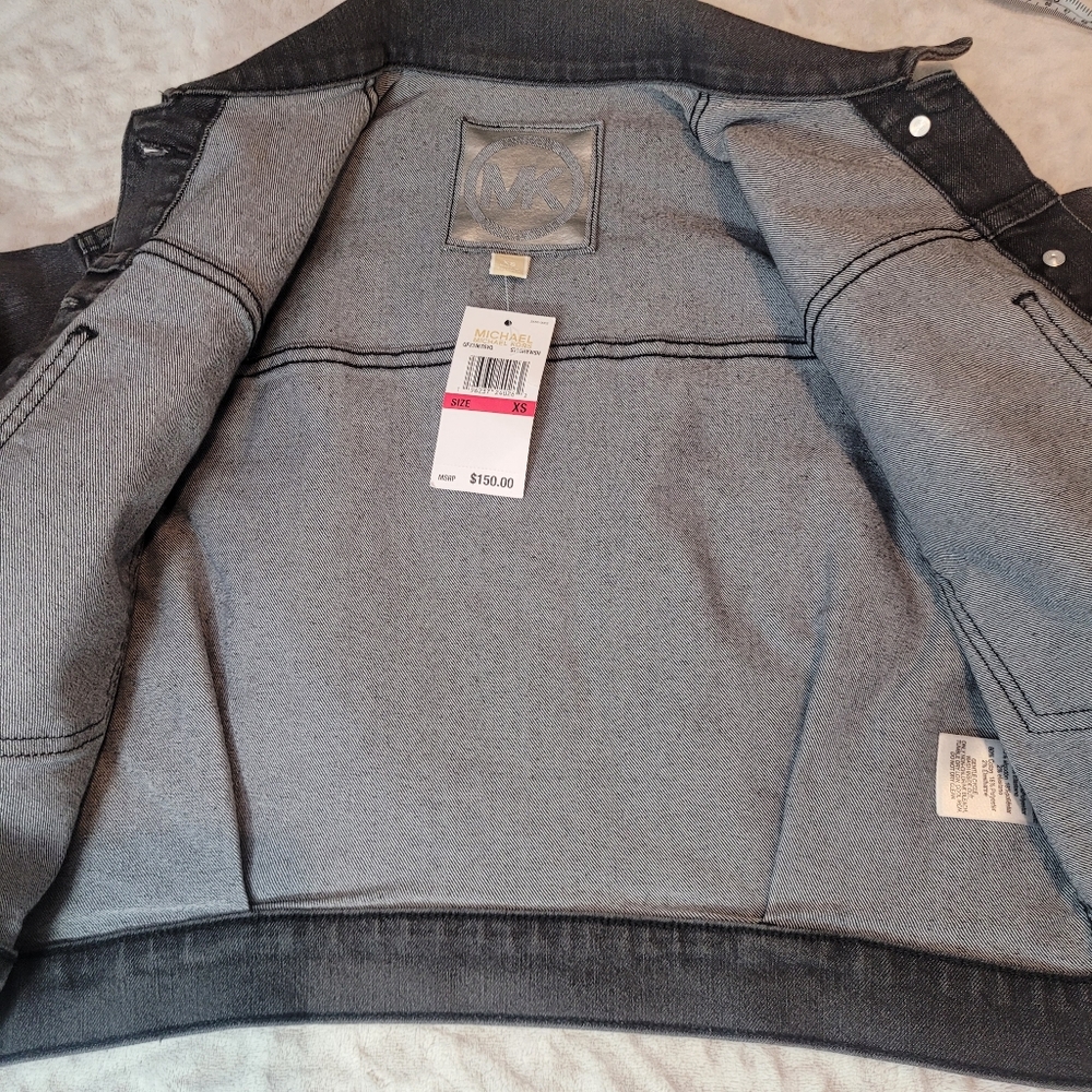 Michael kors women's Cropped Demin Jacket Size XS Steel Grey Washed NWT - Picture 4 of 15